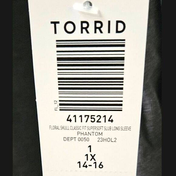 TORRID Floral SKULL ClassicβFit Super Soft Slub Long sleeve Tee SIZE 1X - Picture 14 of 16